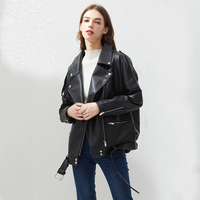 Fitaylor PU Faux skórzana kurtka kobiety luźne skrzydła Casual kurtki motocyklowe znosić bluzki damskie w stylu BF czarna skórzana kurtka płaszcz 1